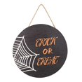 thumbnail image 1 of Letrero de bienvenida de Halloween compatible con la decoración de la puerta de entrada, corona de madera redonda para colgar en la pared compatible con la fiesta navideña, 1 of 5
