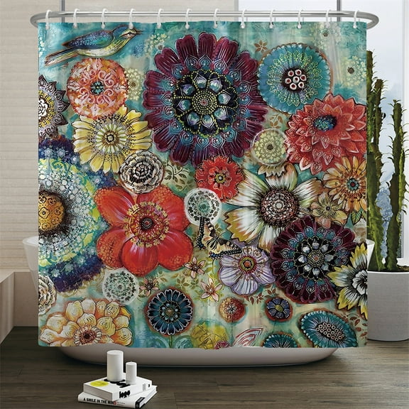 Bohemian style Shower Curtains Boho Flowers Bath Curtain Printed Polyester Fabri
