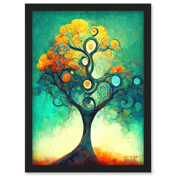 Klimt Inspired Luminous Abstract Autumn Fall Tree Artwork Framed Wall Art Print A4