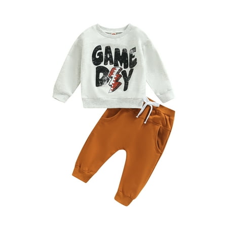 

Bagilaanoe 2Pcs Toddler Baby Boy Long Pants Set Letter Rugby Print Long Sleeve Sweatshirt Pullover Tops + Sweatpants 6M 12M 18M 24M 3T Kids Fall Casual Sweatsuit