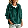 thumbnail image 2 of Dolkfu Velour Women Clothing V-Neck Silky Smooth Long Sleeve Green Hoodie Modern Solid Relaxed Fit Soft Luxe Tops Green,M, 2 of 6