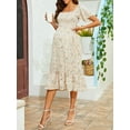 thumbnail image 2 of xiaxaixu Femme Enceinte Robe Florale à Col Carré Robe en Mousseline de Soie à Manches Courtes Robe Midi Été Casual Robe de Maternité, 2 of 9