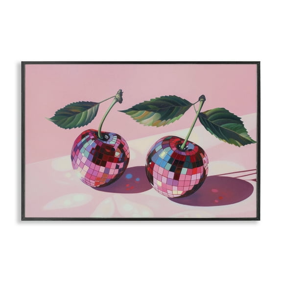 Stupell Industries Disco Ball Cherry Pair Food & Beverage Painting Black Framed Art Print Wall Art, 18 x 12