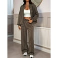 thumbnail image 4 of Women'S 2 Piece Outfits Oversized Fleece Sweatsuit Zip Up Long Sleeve Sweatshirt with Wide Leg Sweatpants Brown XL, 4 of 8
