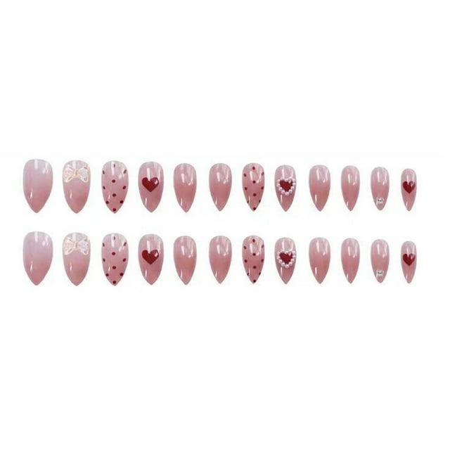 Uñas postizas HUOGUO Pearl Wear Long Fashion con pegamento, 24 unidades