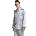 thumbnail image 3 of CNKOO Men‘s Soft Silk Surface Pajamas Set Casual Home Service Two-Piece Set, 3 of 5