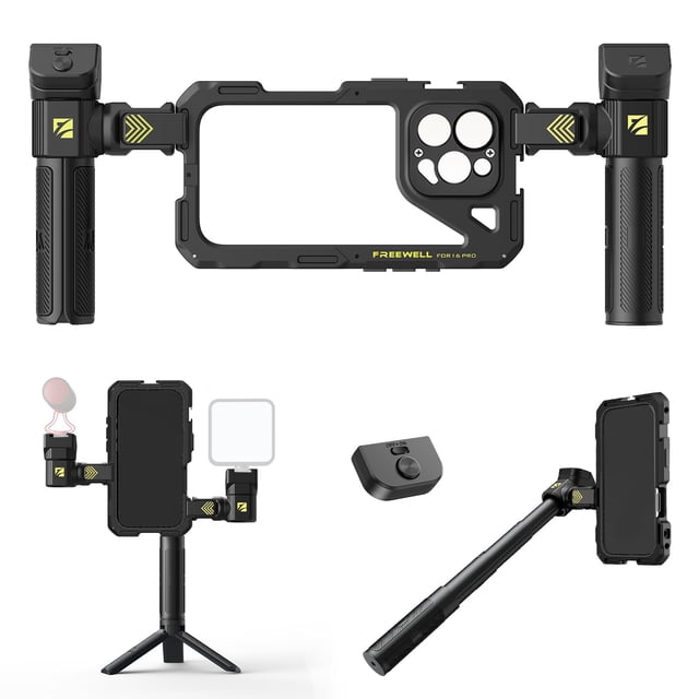 Rig Cage FREEWELL Genius para iPhone 16 Pro con trípode y Monop