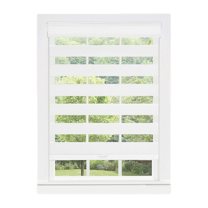PowerSellerUSA Cordless Zebra Blinds Roller Shade, Celestial Sheer Double Layered Window Shade Privacy Light Control, Day and Night Window Drapes, 39" x 72", White