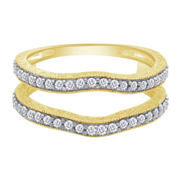 Round White Cubic Zirconia Curved Enhancer Guard Ring 14K Yellow Gold Ring Size - 5