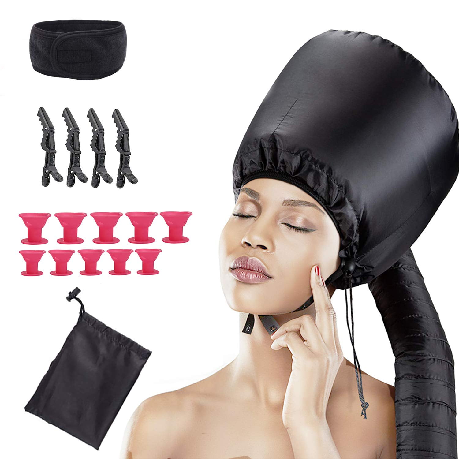 Portable Upgrade Soft Hair Dryer Bonnet Hood 10 Silicone Hair Curlers and1 Facial Headband Premium Hairdryer Attachment Hooded cap Hair Dryer Cap 4