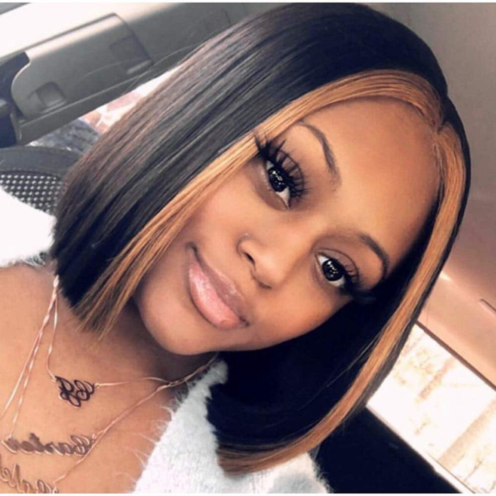 Short Bob Tab Lace Front Wigs for Black Women Black Brown Highlights Cute  Middle Part Synthetic Wig Straight Fashion Natural Looking Hair Replacement  Wig Heat Resistant for Daily Party K004 | Walmart