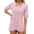 thumbnail image 4 of SLADYGLO Women Wheat Textured Square Neck Splice Half Sleeve Fake Two-piece Top, 4 of 7
