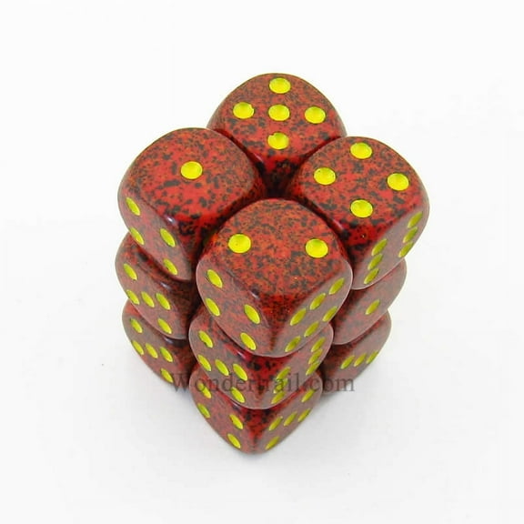 Mercury Speckled D6 Dice with Yellow Pips 16mm (5/8in) Pack of 12 Dice Chessex