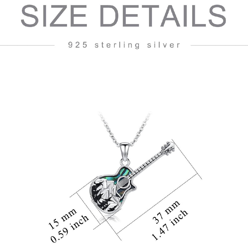 CACA LADY Guitar Necklace Mountain Necklace Sterling Silver Abalone Guitar Pendant Gifts for Guitar Holder Guitar with Music Note Pendant Jewelry Guitar Gift for Guitar Players Lovers Music Jewelry f