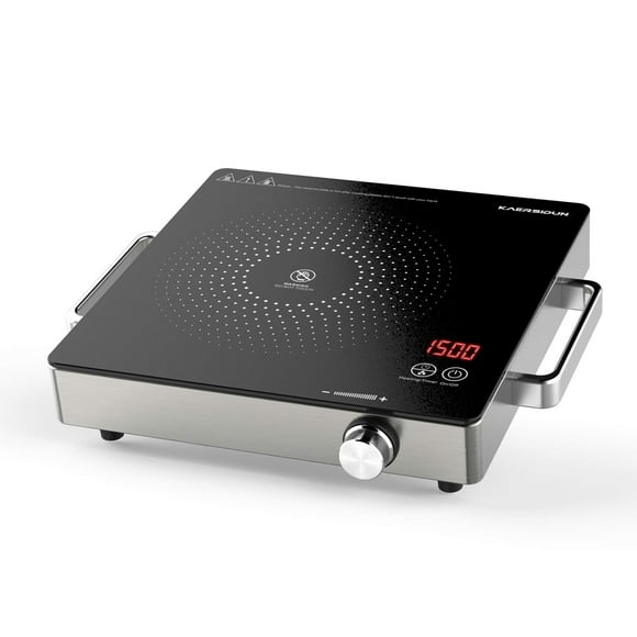 Hot Plate Electric Single Burner 1500W Portable Burner for Cooking with Adjustable Temperature & Stay Cool Handles, Stainless Steel Easy To Clean, Non-Slip Rubber Feet, C