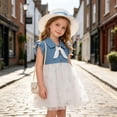 thumbnail image 6 of IFNWSV Toddler Girls Denim Dress Short Sleeve Round Neck Bowknot A-Line Summer Fashion Casual Sundress White 18-24 Months, 6 of 7