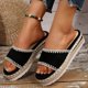 thumbnail image 5 of Zapatos Suaves para las Mujeres Cómodos de Color Sólido Redondo Del Dedo Del Pie Espadrulle Sandalias Planas, Zapatos Negros de Mujer Mulas Transpirables, 5 of 9