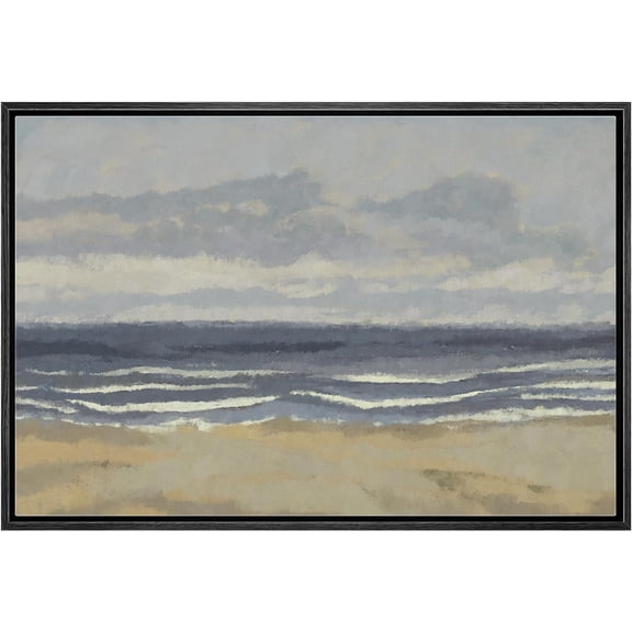 PixonSign Framed Canvas Print Wall Art Storm Cloud Coastal Ocean Beach Nature Wilderness Illustrations Fine Art Decorative Farmhouse/Country Relax/Calm/Cozy Multicolor Zen for Bedroom - 16"x24" Black