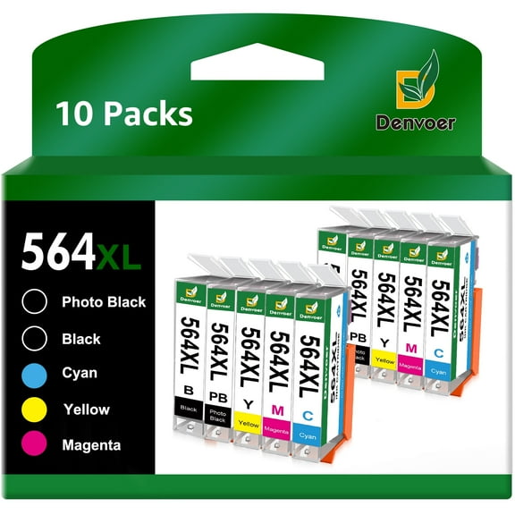 Denvoer 564XL Compatible Ink Printer Cartridge, Black, Cyan, Magenta, and Yellow, 10 Counts