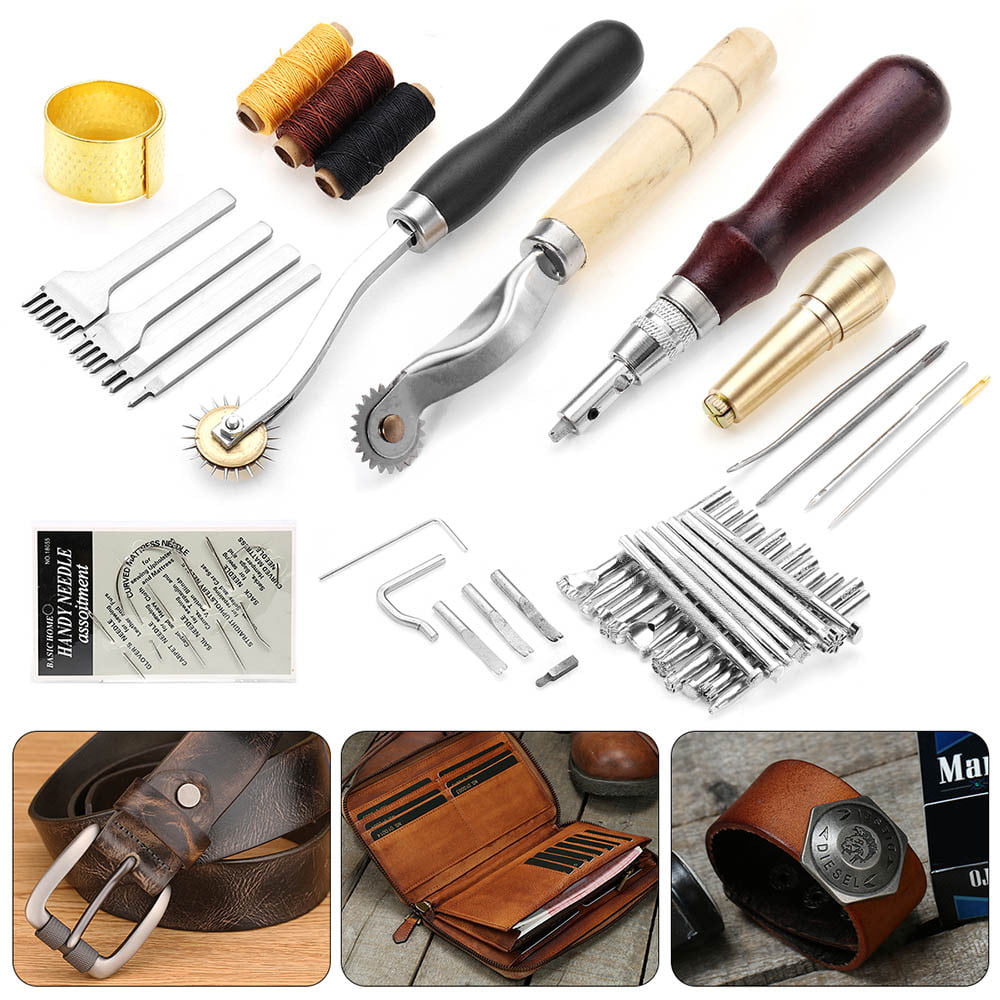 Leather Craft Punch Tools Kit Stitching Carving Working Sewing Saddle Groover 