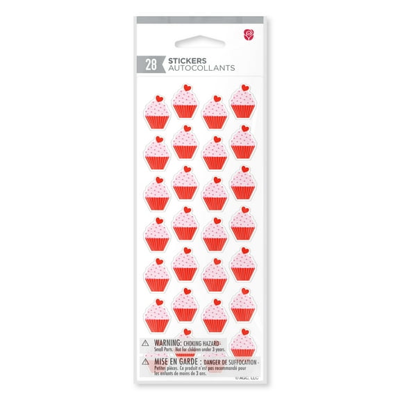 American Greetings Valentine's Day Stickers for Kids, Cupcakes (1-Sheet, 28-Count)