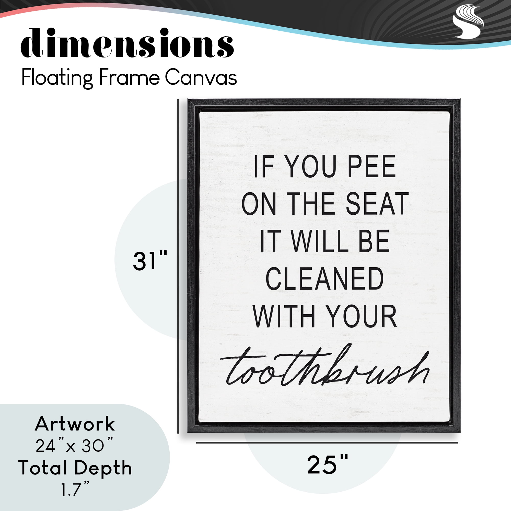 Sassy Clean With Toothbrush Warning Black Framed Floater Canvas Wall Art, design by Lettered and Lined