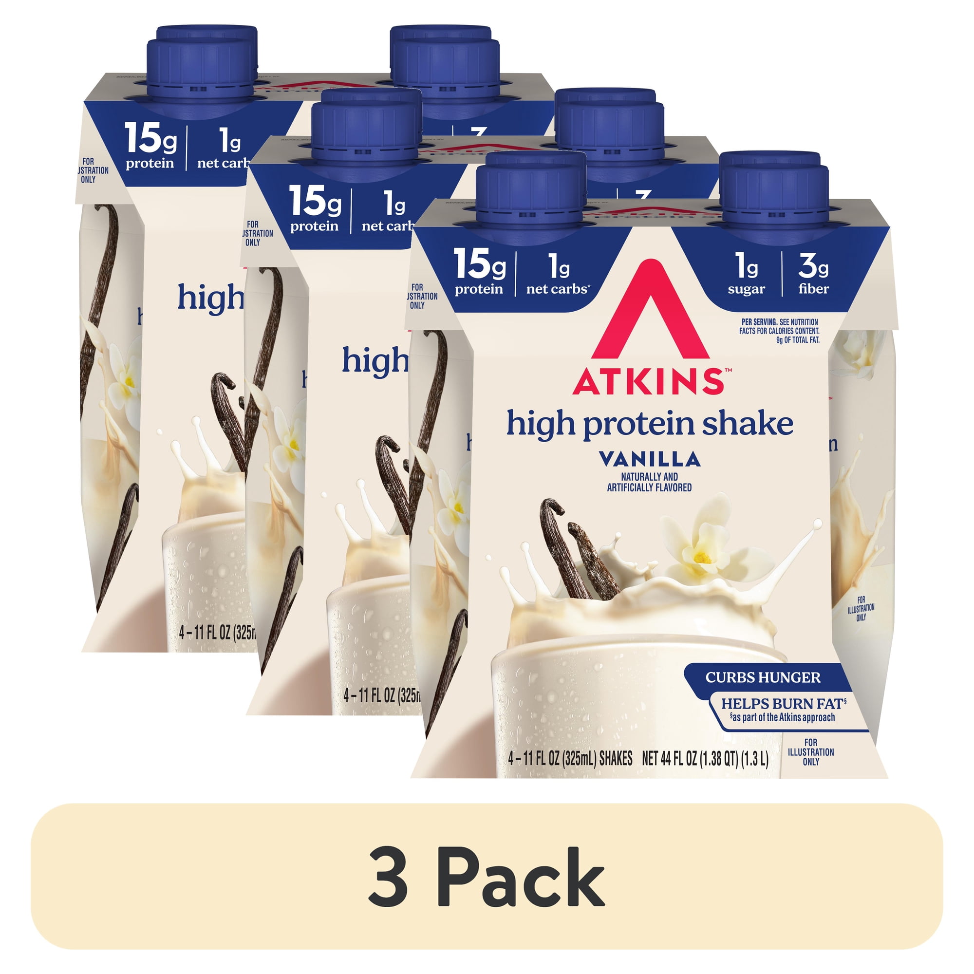 (3 pack) Atkins Protein Shake, Creamy Vanilla, Keto Friendly, Gluten Free, 4 Ct (Ready to Drink)
