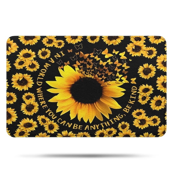 Black Butterfly Sunflower Pattern Bathroom Rugs Mat,Non Slip Microfiber Bathroom Rug,Rubber Backing,Soft Bathroom Mats for Bathroom Floor,Tub and Shower,17x27in(43x68cm)