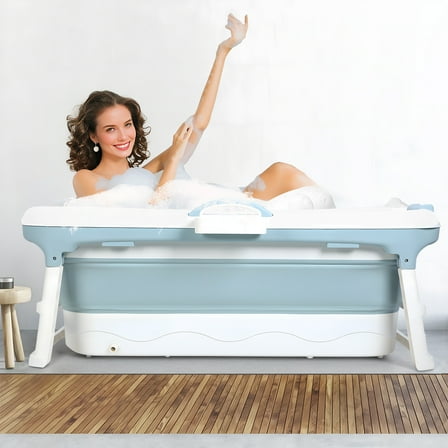 WETS 58/50/46 inch Foldable Bathtub, Portable Bathtub for Adult Kids, Large Collapsible Tub, Freestanding Surround Collapsible Bathtub, Effortless Folding Bathtub, Hot Bath, Ice Bath