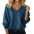 thumbnail image 3 of Sweater for Women Soft Oversized V Neck Solid Color Casual Pullover Sweaters Loose Knit Long Sleeve Shirts Top, 3 of 5