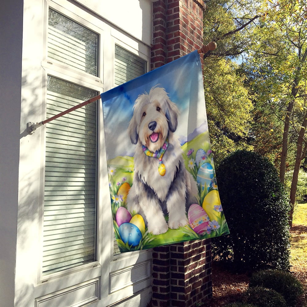 Old English Sheepdog Easter Egg Hunt House Flag 28 in x 40 in