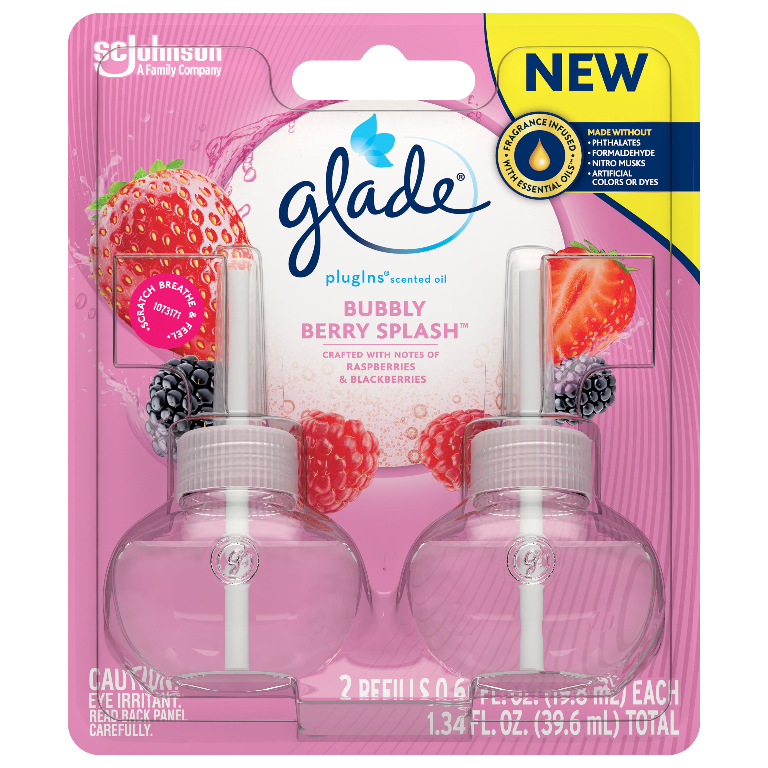 Glade PlugIns Scented Oil Diffuser, Bubbly Berry Splash, 2 Refills, 1.