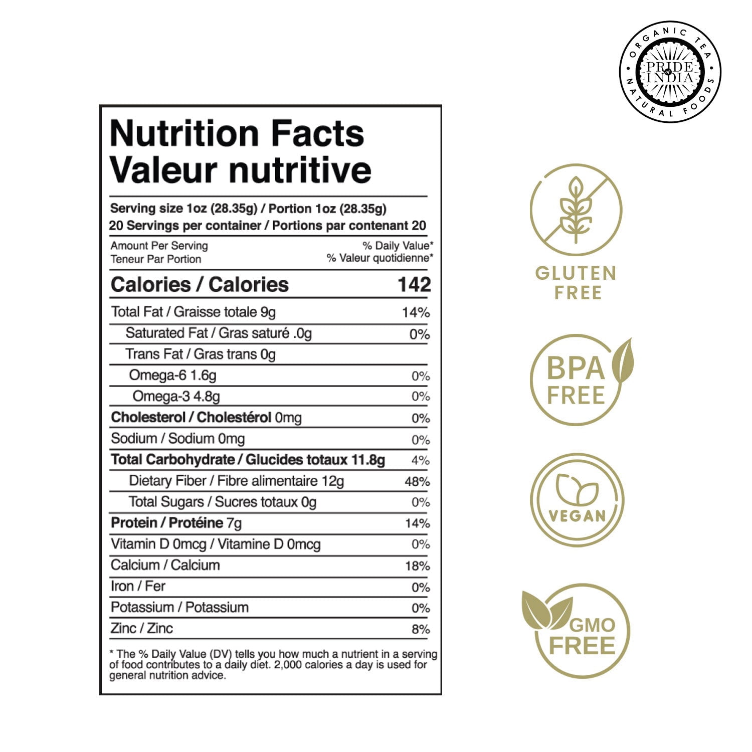 Pride of India Natural Black Chia Seeds, 20 oz Jar, Pack of 6