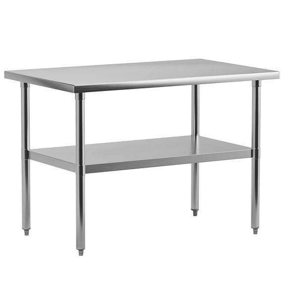 Stainless Steel Work Table w/ Adjustable Undershelf, Heavy-Duty Prep Table for Restaurant Kitchen, Garage & Commercial Use