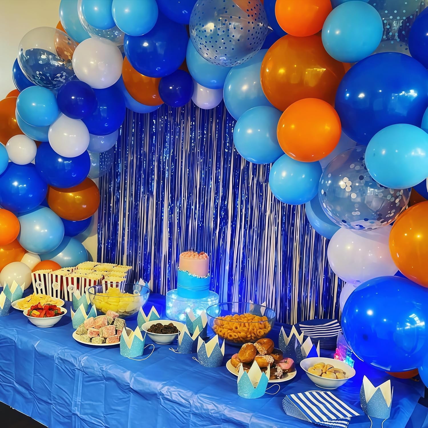 Blue Orange Metallic Balloon Arch Kit for Ocean Space Basketball Birthday Graduation Party Decor