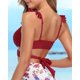 thumbnail image 2 of Mujer Trajes de baño de Envoltura Cruzada Bikini de Vendaje con Volantes, con Cintura Alta de Dos Piezas Top - Vino rojo M Top - Vino rojo M Xishao ropa, 2 of 2