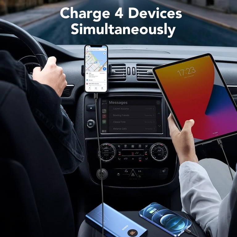 KT1 Fast Car Charger Adapter, 4-in-1 with Retractable Cable photo 3