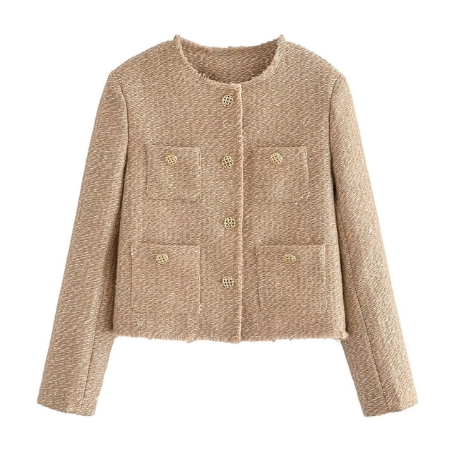 Hvobtty Cardigan Décontracté à Manches Longues pour Femmes, Manteau Décontracté à Col Rond, Petit Cardigan, Blazer