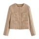 thumbnail image 1 of Blazer de moda para mujer, cuello redondo, manga larga, abrigo informal, traje pequeño, chaqueta tipo cárdigan, blazer, abrigo para mujer, 1 of 8