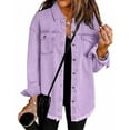 thumbnail image 4 of Mashaouyo Women’s Oversized Button Up Frayed Hem Shacket Long Sleeve Pockets Denim Jean Jacket, 4 of 4