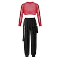 thumbnail image 3 of Zaldita Kid Girls Mesh Long Sleeve Crop Top with Chain Pocket Pants for Dance Performance Sportswear Red 6, 3 of 7