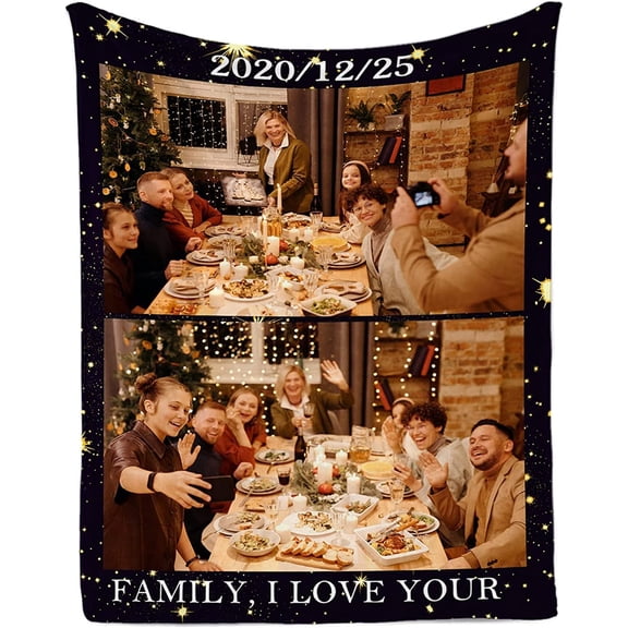 Custom Blanket with Text Photos,Personalized Customized Picture Blankets for Grandpa Grandma Christmas Mother Father Day Birthday Gifts 9 Photos Collage 4 Sizes
