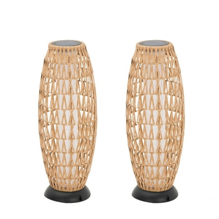 2 Pack Large Patio Solar Powered Lanterns Outdoor Decorative Floor Lamp Water-Resistant Wicker Lights