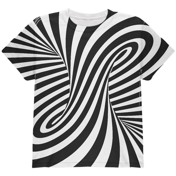 Trippy Black And White Swirl All Over Youth T Shirt Multi YXL
