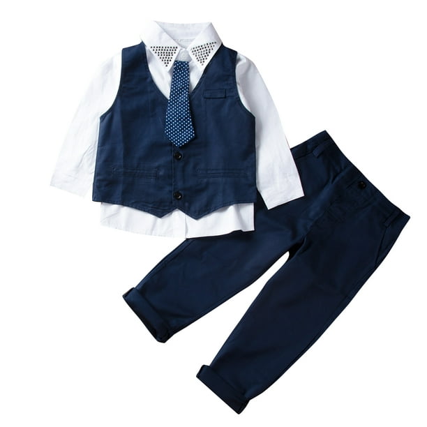 4pcs Kids Baby Boys Waistcoat+Tie+Shirt+Pants Outfits Clothes Gentleman  Suit Set 