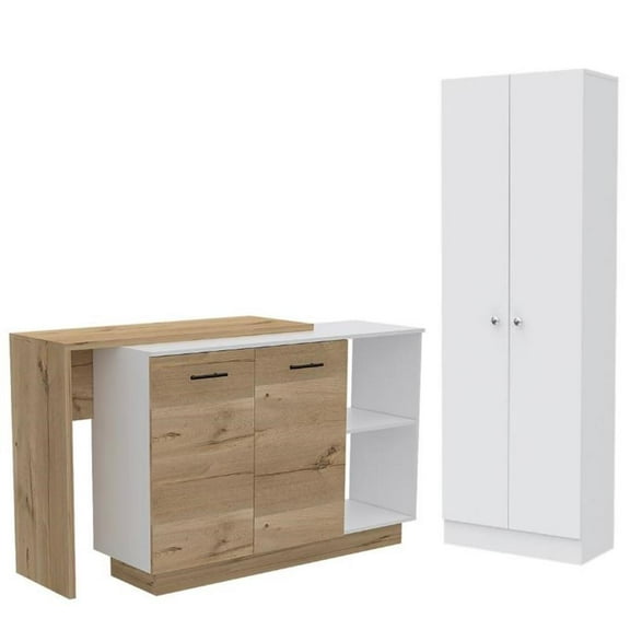 Home Square 2-Piece Set with 2 Door Kitchen Island and Storage Pantry Cabinet