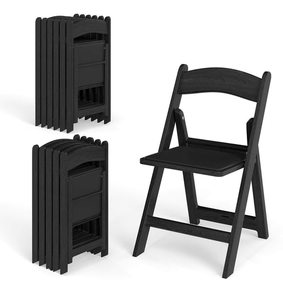 Costway 12 Pack Resin Folding Chairs with Padded Seat All-Weather Resin Frame Patio Black