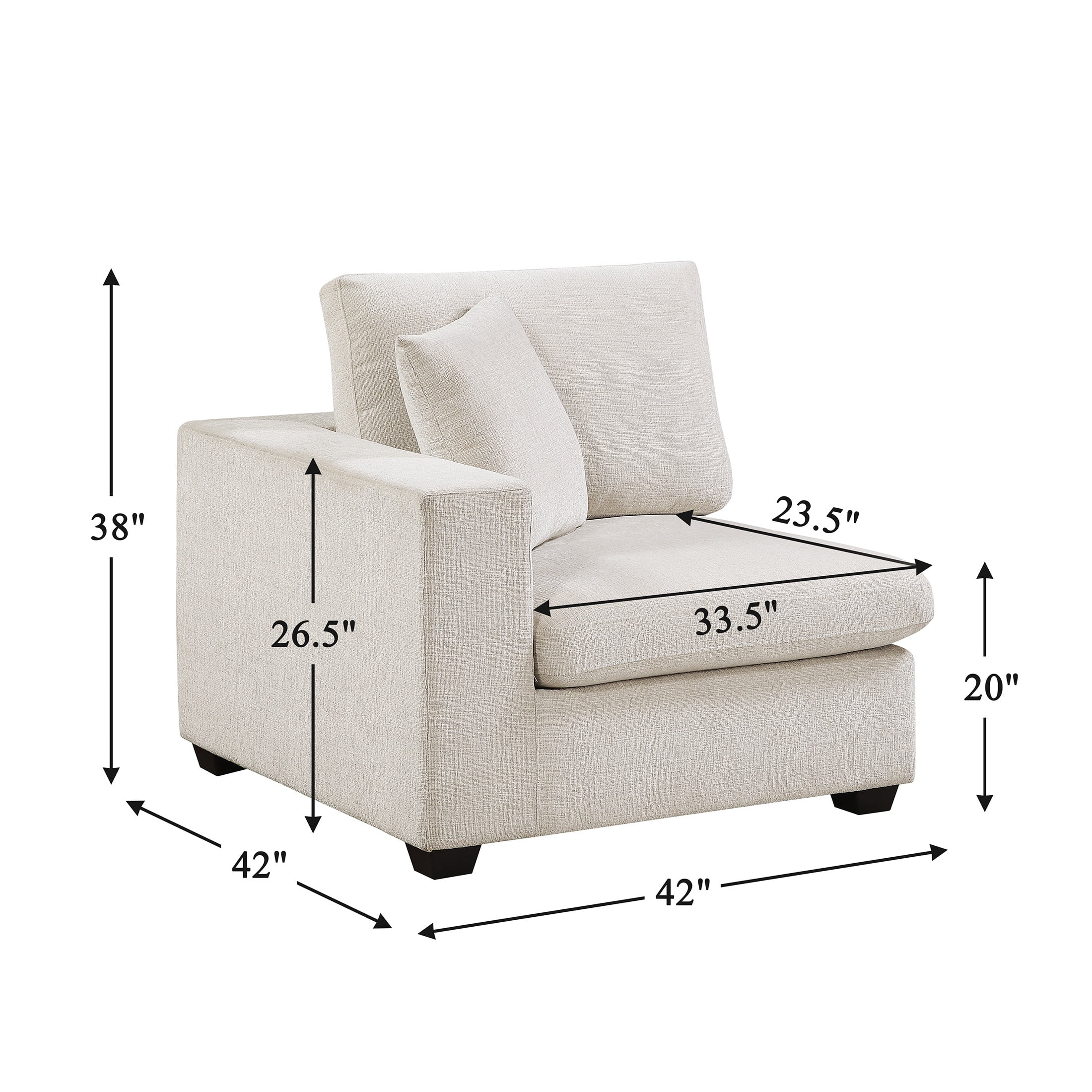 OakvillePark Crestiva Chenille Modular Unit-Reversible Chair with One Arm, Beige