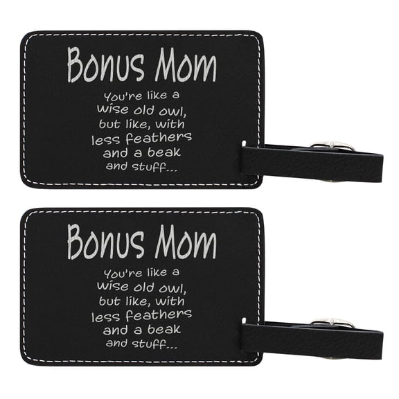 ThisWear Gifts for Step-Mom Like Wise Old Owl Less Feathers Beak and Stuff 2-pack Laser Engraved Leatherette Luggage Tags Black