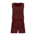 thumbnail image 2 of DDAPJ pyju Womens Summer 2 Piece Outfits Cotton Linen Shorts Set Sleeveless Crop Tank Tops Elastic Waist Shorts Matching Sets Resort Wear Wine M, 2 of 4